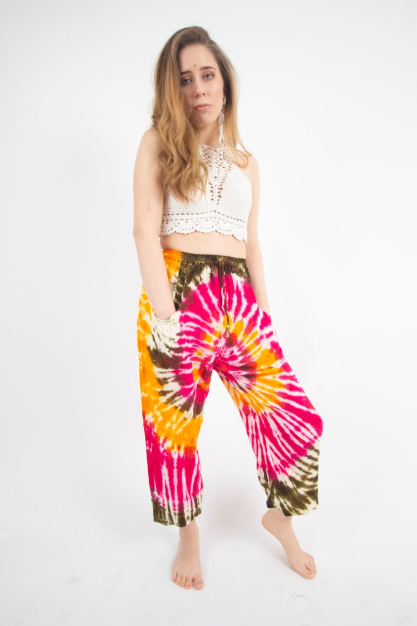 Pantalon Teñido Tricolor Bombacho Verde - Rosado