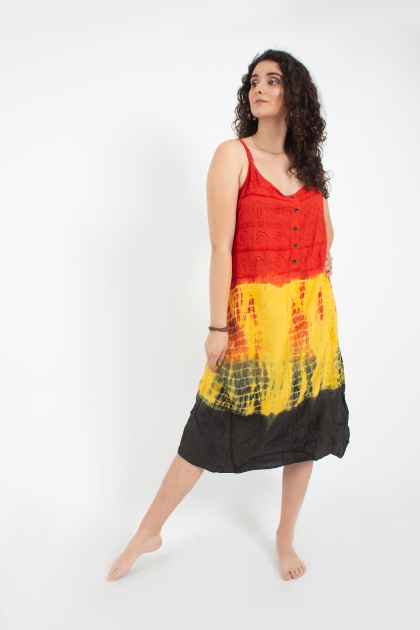 Vestido Teñido Tricolor Rojo - Amarillo