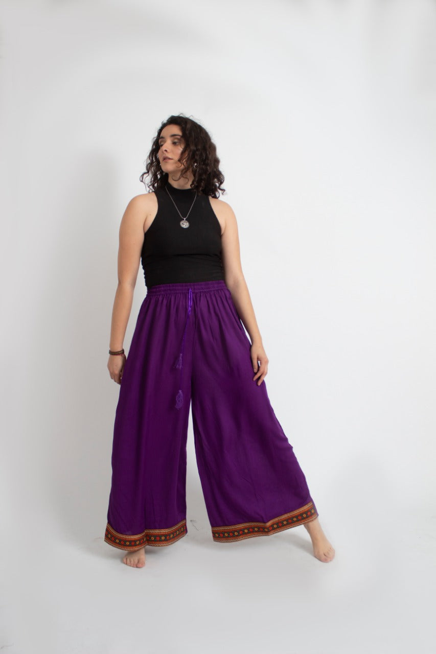 Pantalon Palazzo Morado Bordado Inferior