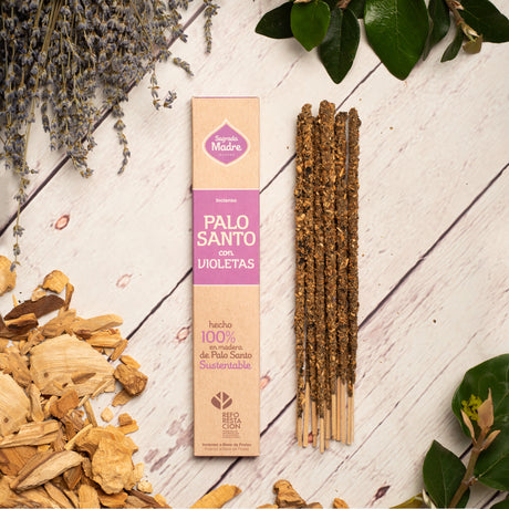 Varilla Sahumerio Palo Santo con Violetas - Sagrada Madre