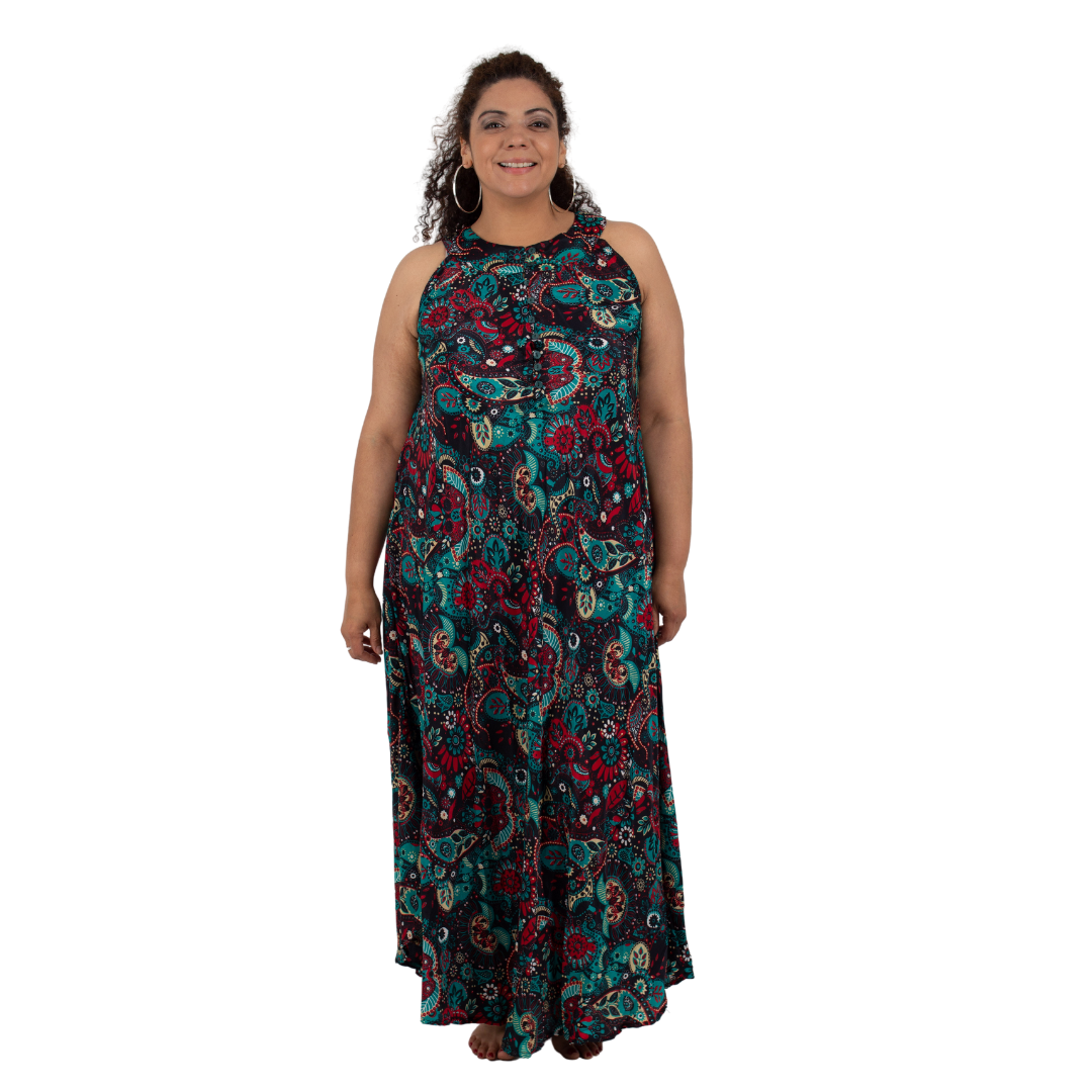 Vestido Shalimar Turquesa con rojo