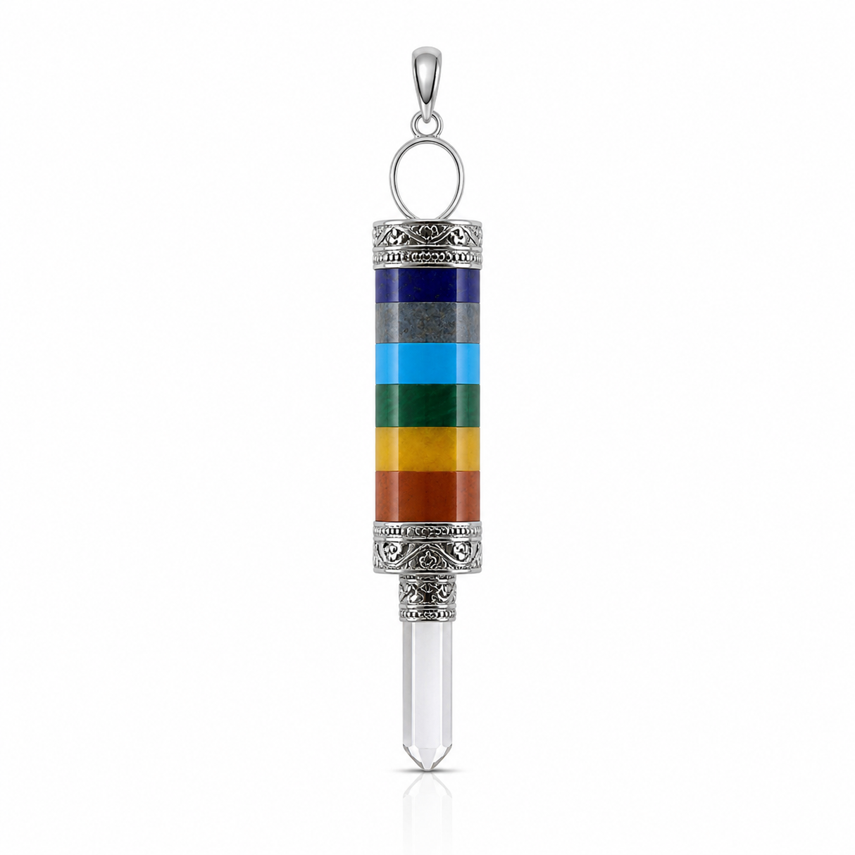 Colgante 7 Chakra con Punta de Cuarzo 10 cm