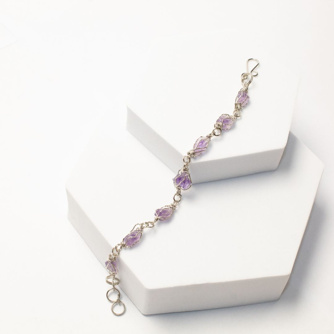 Pulsera Tejido Alpaca Piedra Amatista