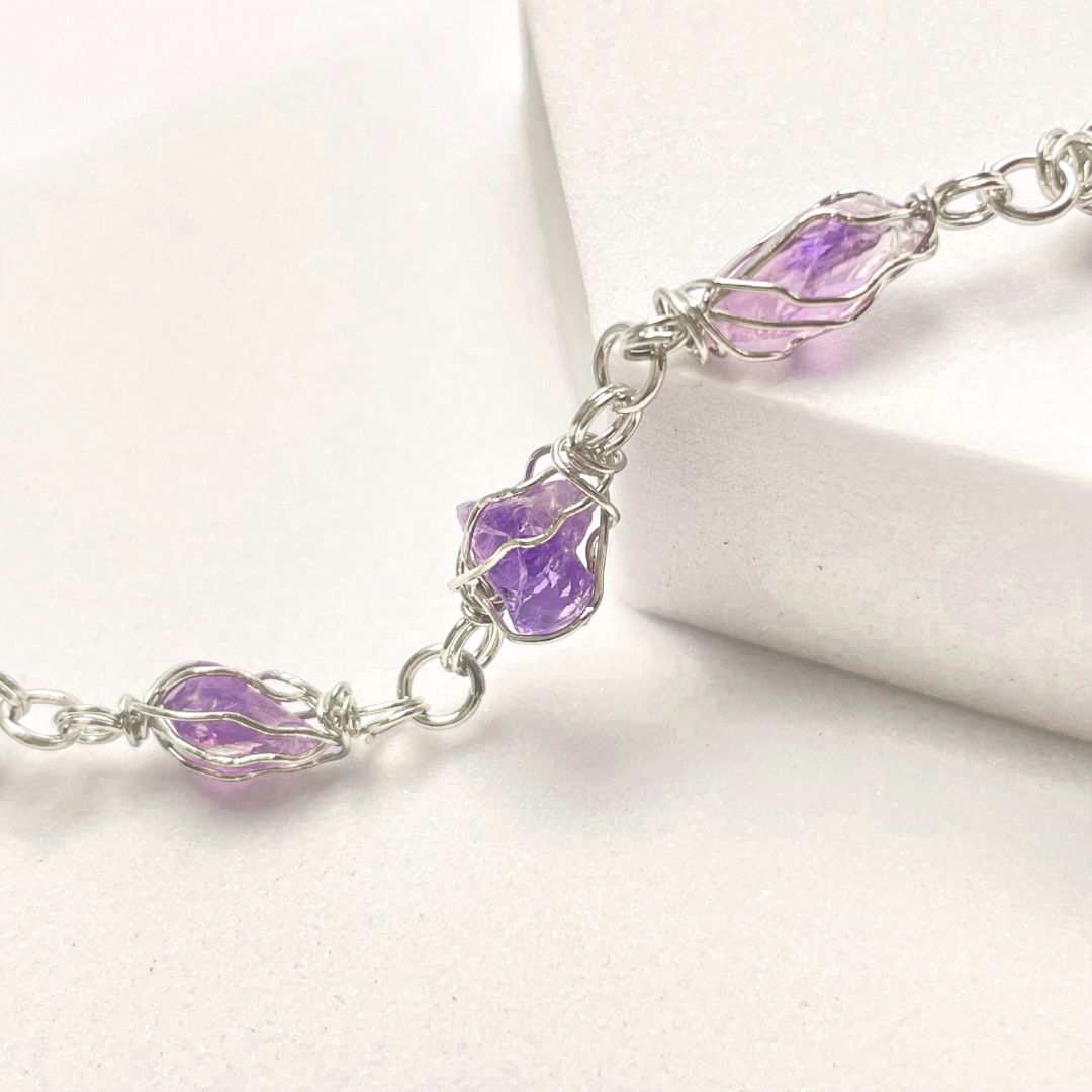 Pulsera Tejido Alpaca Piedra Amatista