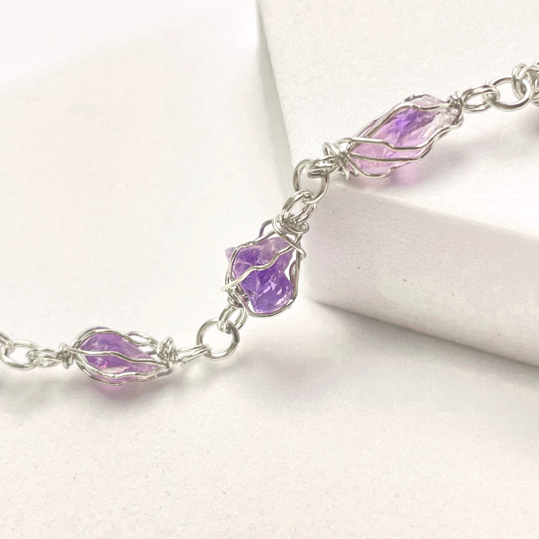 Pulsera Tejido Alpaca Piedra Amatista