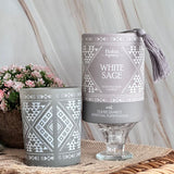 Vela Boho Salvia Blanca con Piedra Cuarzo Cristal 200gr