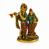 Radha Krishna de Bronce con Piedras 13 cm