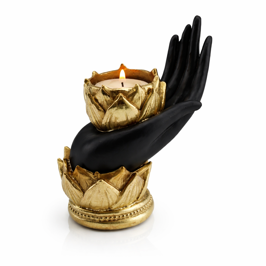 Porta Vela Mano Hindú Dorado Negro