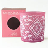 Vela Boho 7 Chakras con Piedra Cuarzo Rosa 120gr