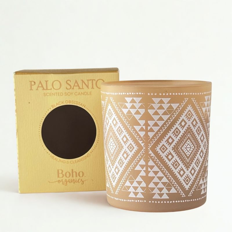 Vela Boho Palo Santo con Piedra Obsidiana 120gr