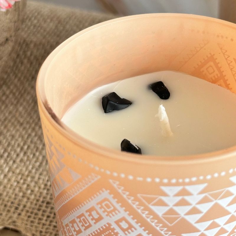 Vela Boho Palo Santo con Piedra Obsidiana 120gr