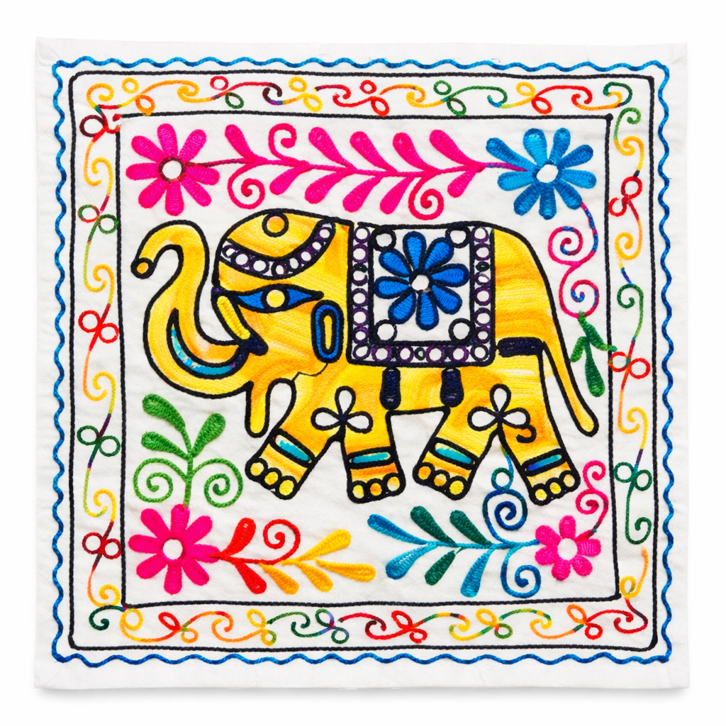 Funda de Cojín Elephant Amarillo y Morado