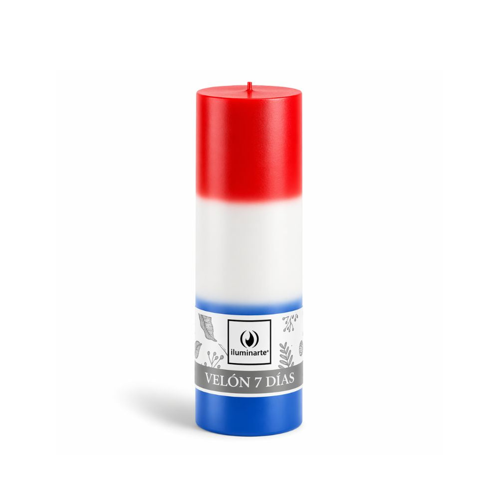 Velón Liso 7 Días Rojo Blanco Azul - María Desatanudos