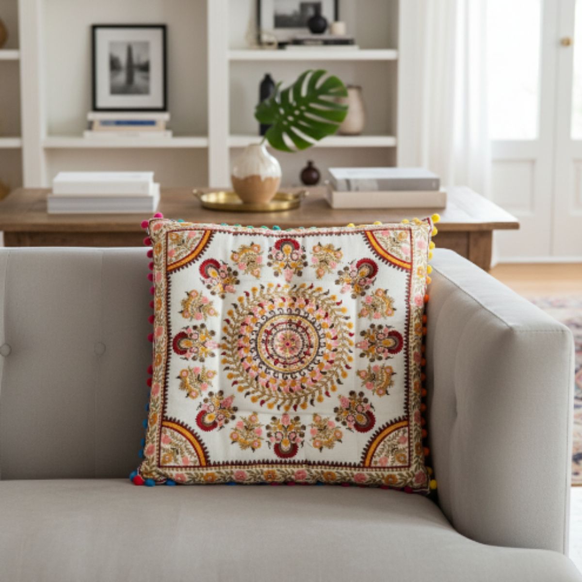 Cojin de Suelo Amarillo Boho Cuadrado XL