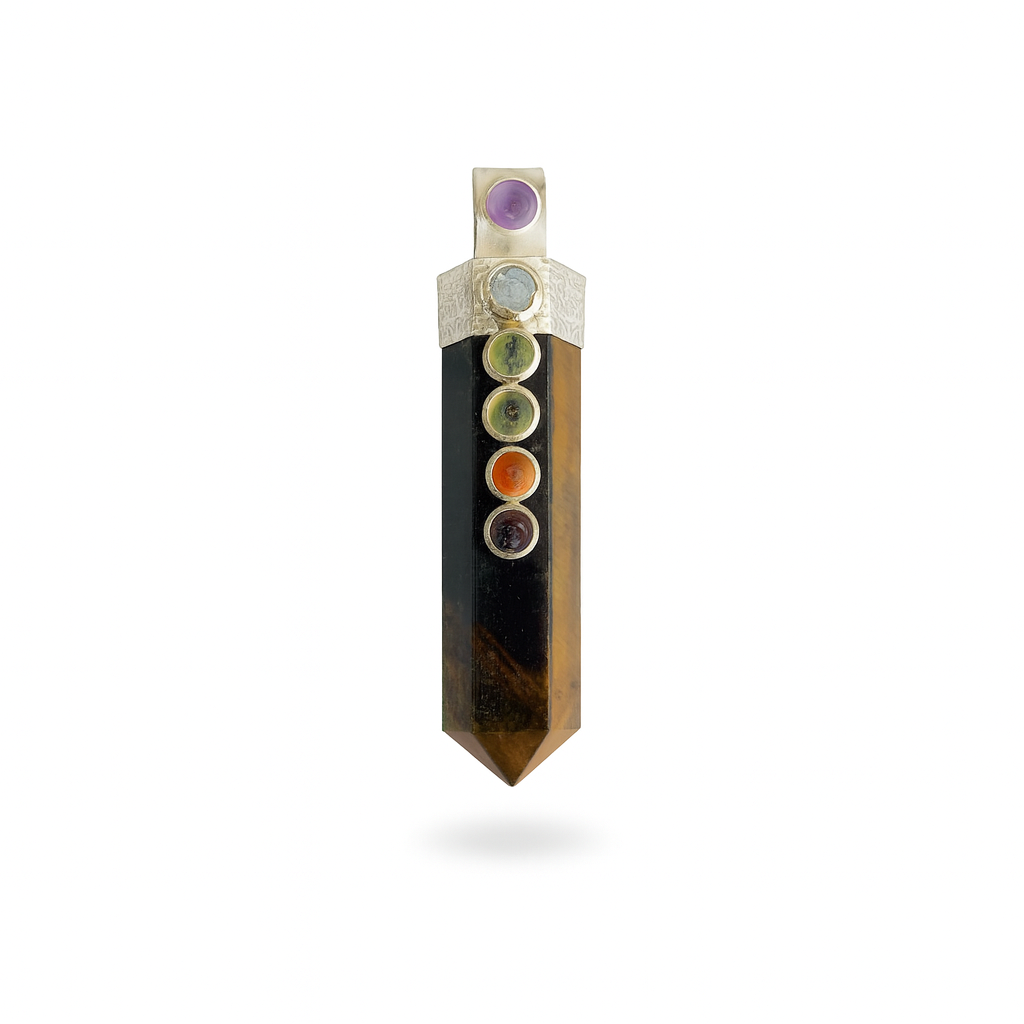 Colgante 7 Chakra con Punta Ojo de Tigre