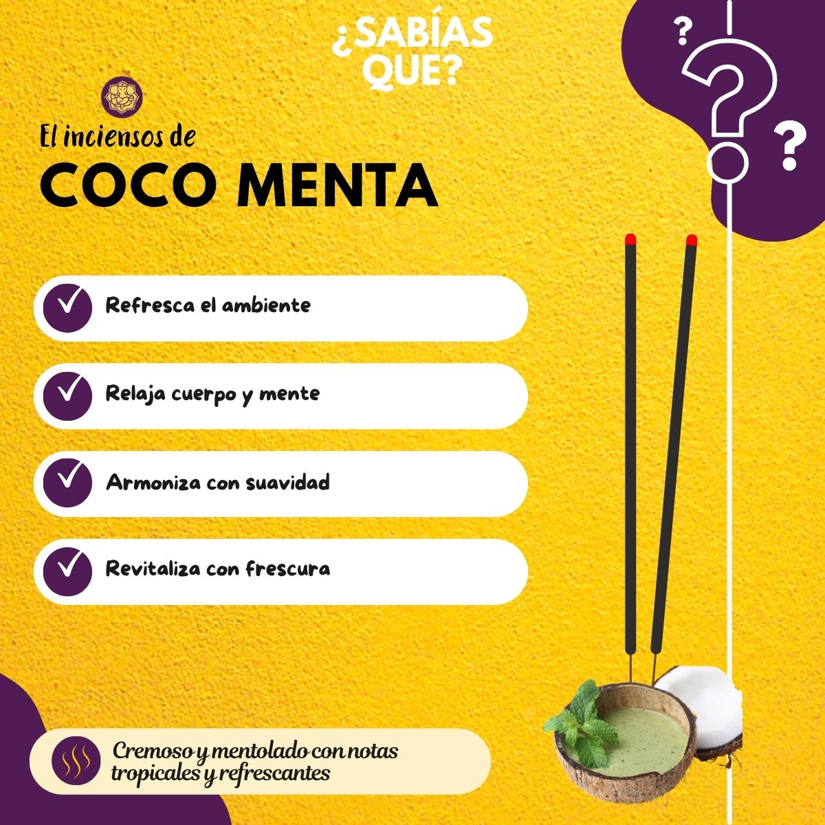 Incienso Natural Coco Menta - Goloka