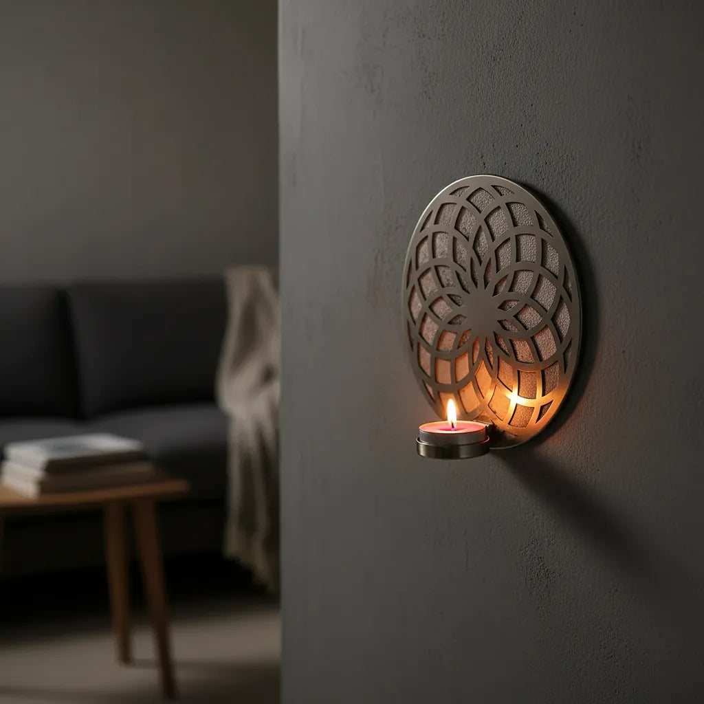 Porta Vela de Pared Flor de la Vida Plateado Pequeño