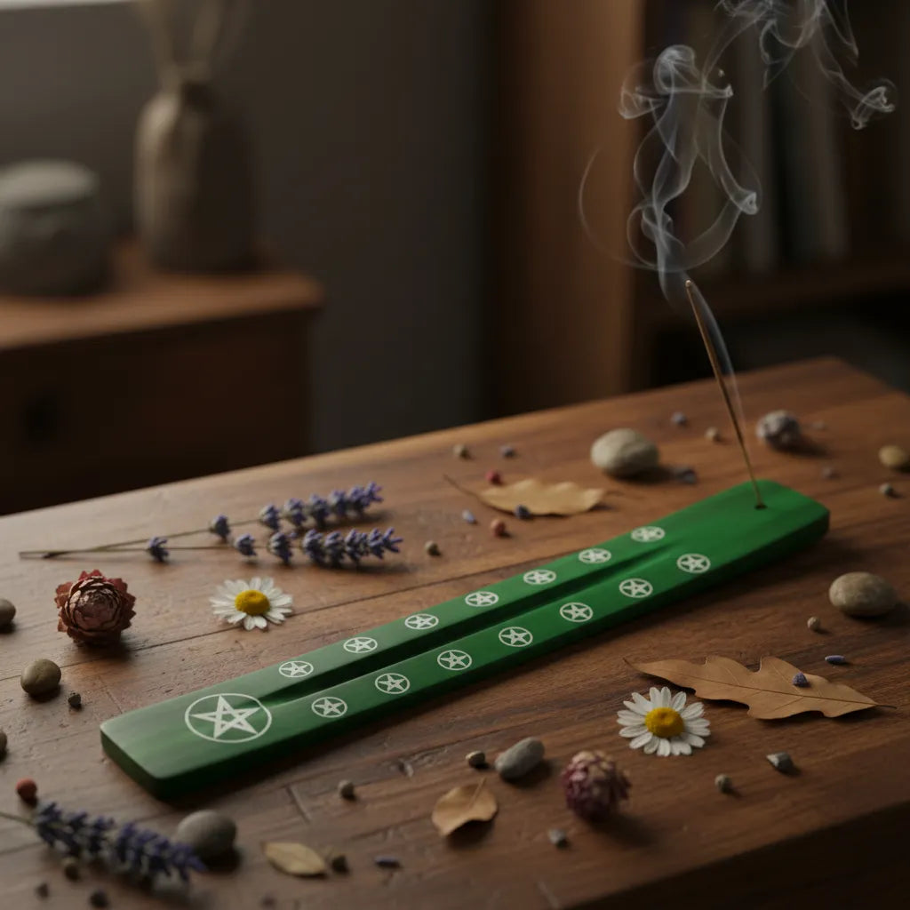 Tabla Porta Incienso Madera Estrella Verde