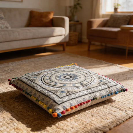 Cojin Boho Gris Cuadrado Grande