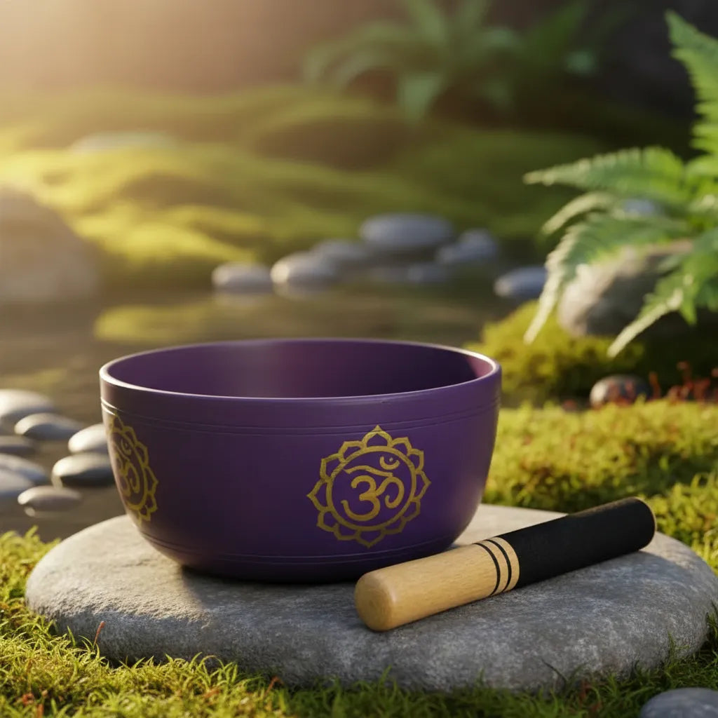Cuenco Tibetano Morado OM 18 cm