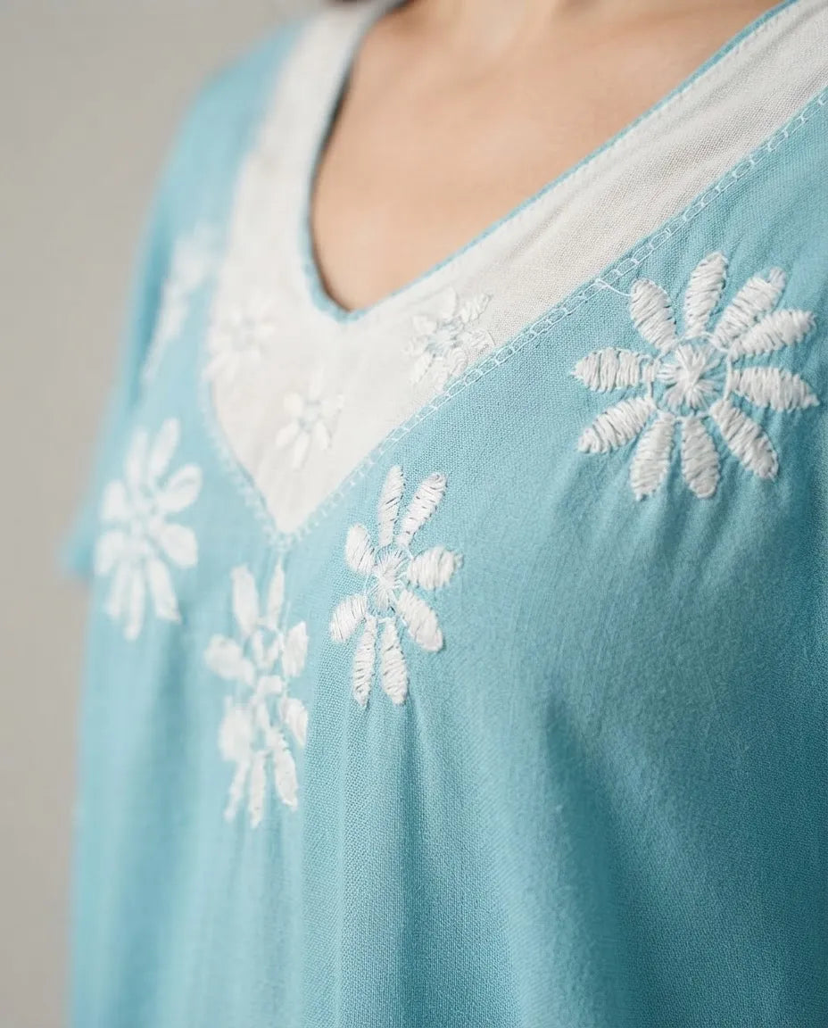 Blusa Vestido Deepti Aqua con Blanco