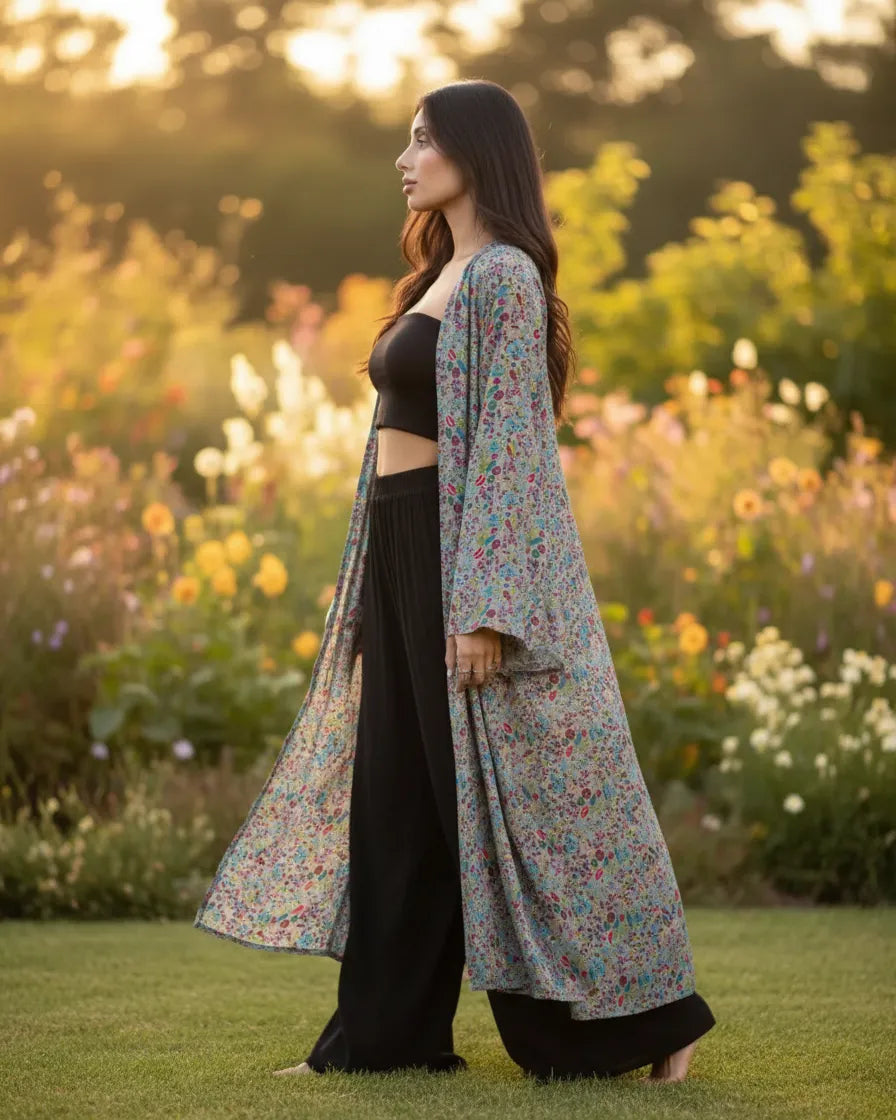 Kimono Trisha Gris con Azul