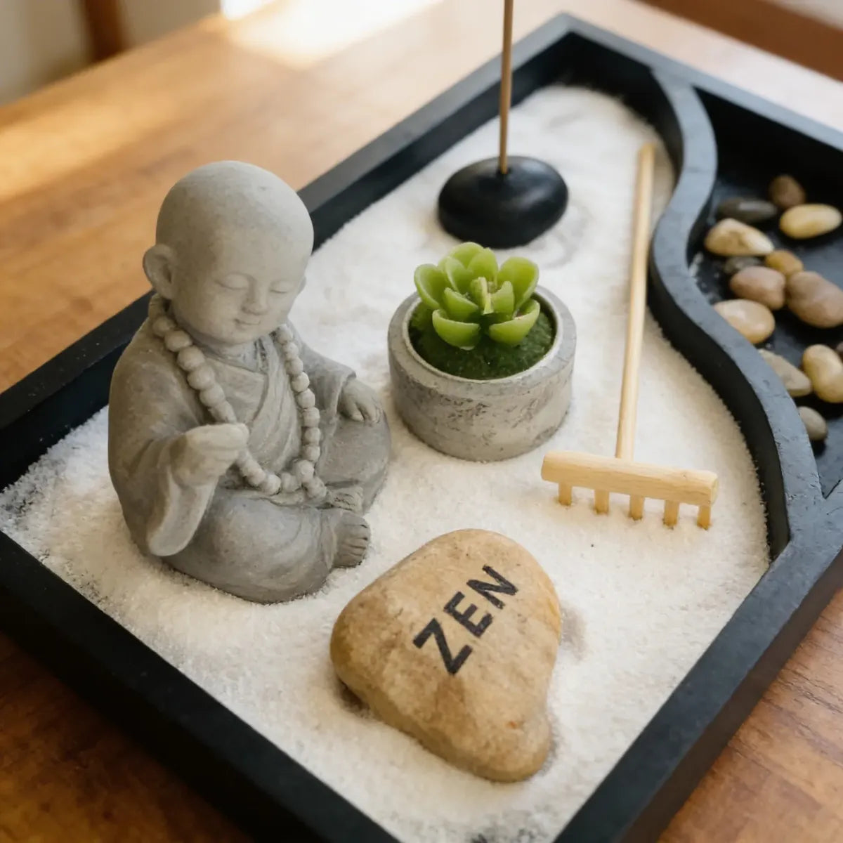 Jardin Zen Joven Monje Rezando