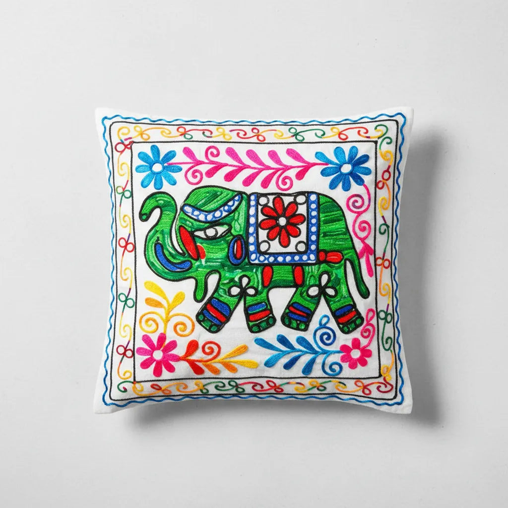 Funda de Cojín Elephant Verde y Rosado