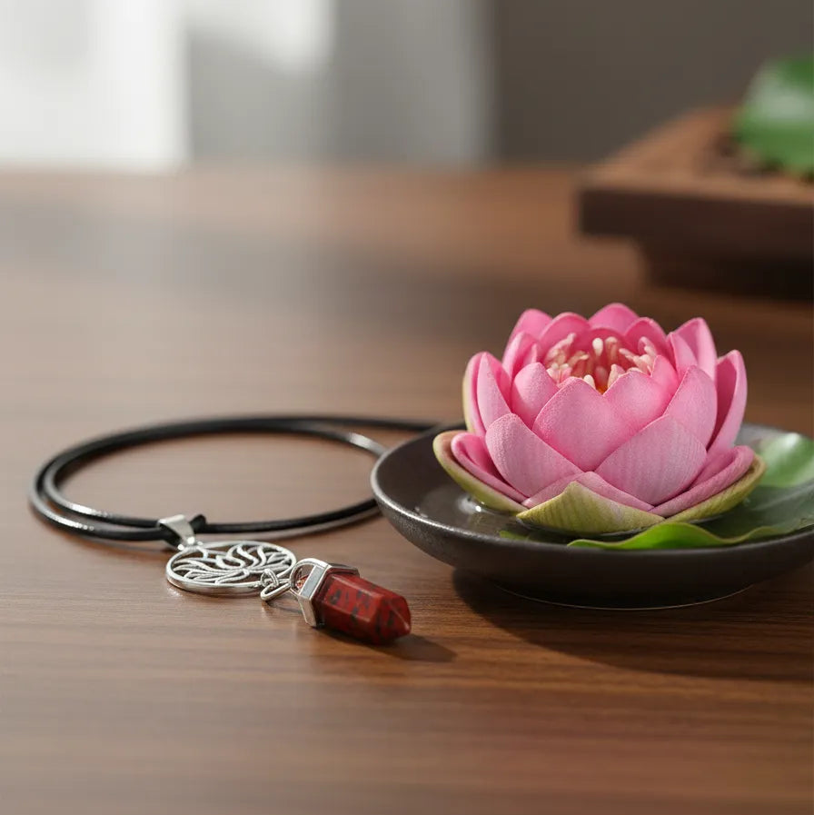 Colgante Lotus de Punta Jaspe Rojo