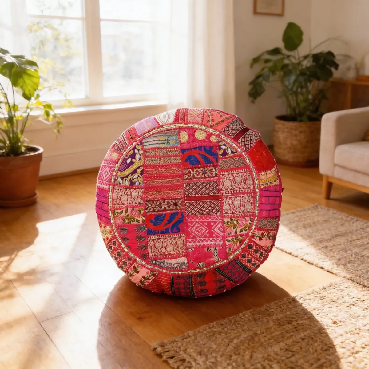 Cojin de Suelo Rosado Boho Redondo XL