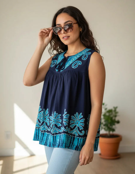 Blusa Darpita Azul Marino con Celeste