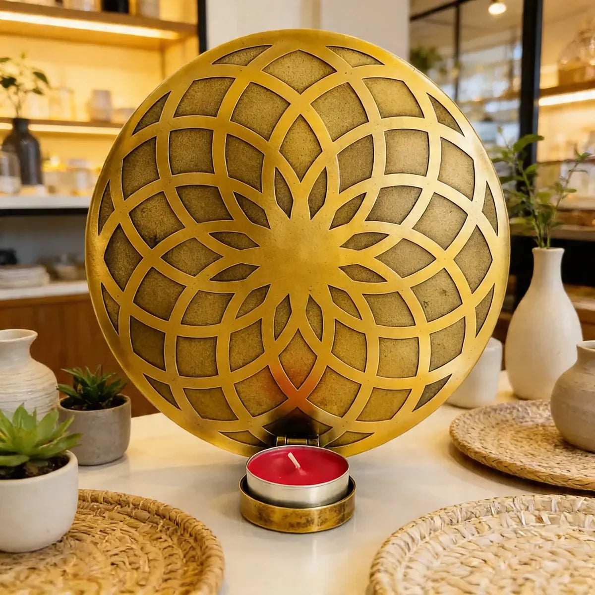 Porta Vela de Pared Flor de la Vida Gold Pequeño