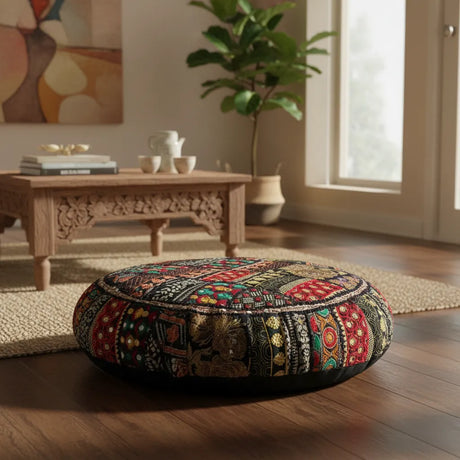 Cojin de Suelo Negro Boho Redondo XL