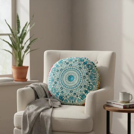 Cojin Celeste Boho Redondo Chico