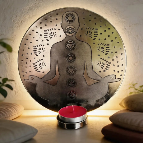 Porta Vela de Pared Chakra Meditación Plateado Pequeño