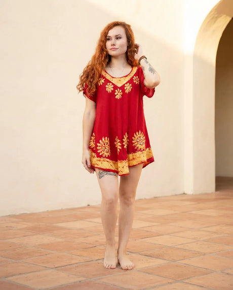 Blusa Vestido Deepti Rojo con Amarillo
