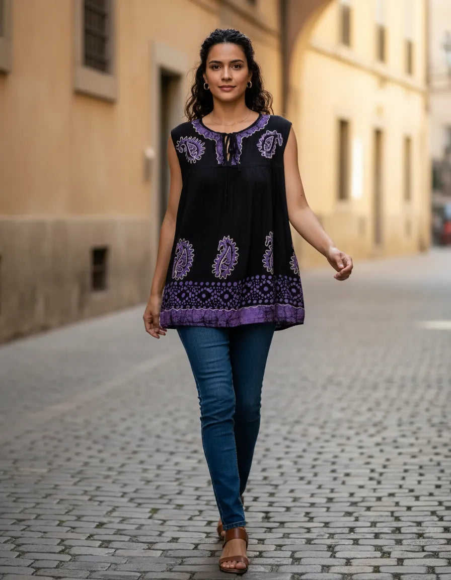 Blusa Dayita Negro con Morado