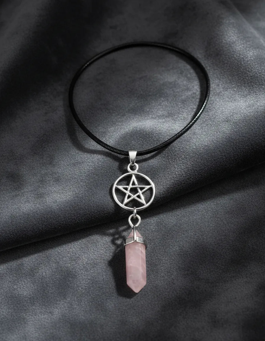 Colgante Estrella de Punta Cuarzo Rosa