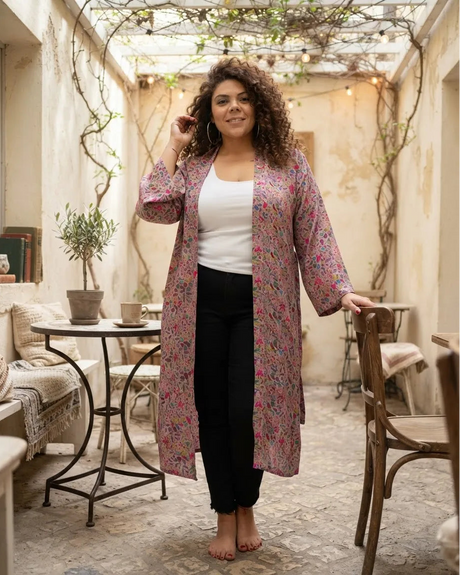 Kimono Trisha Gris con Rosa
