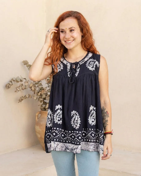 Blusa Dayita Azul Marino con Blanco
