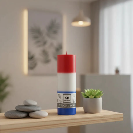 Velón Liso 7 Días Rojo Blanco Azul - María Desatanudos