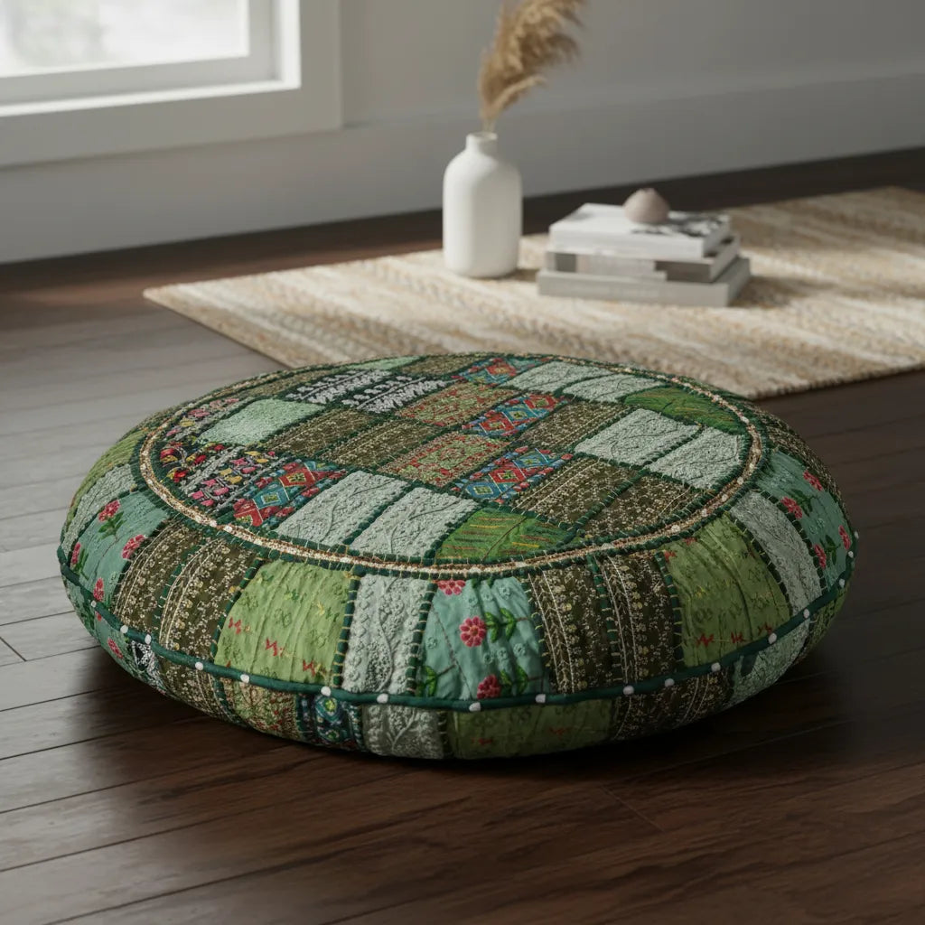 Cojin de Suelo Verde Boho Redondo XL