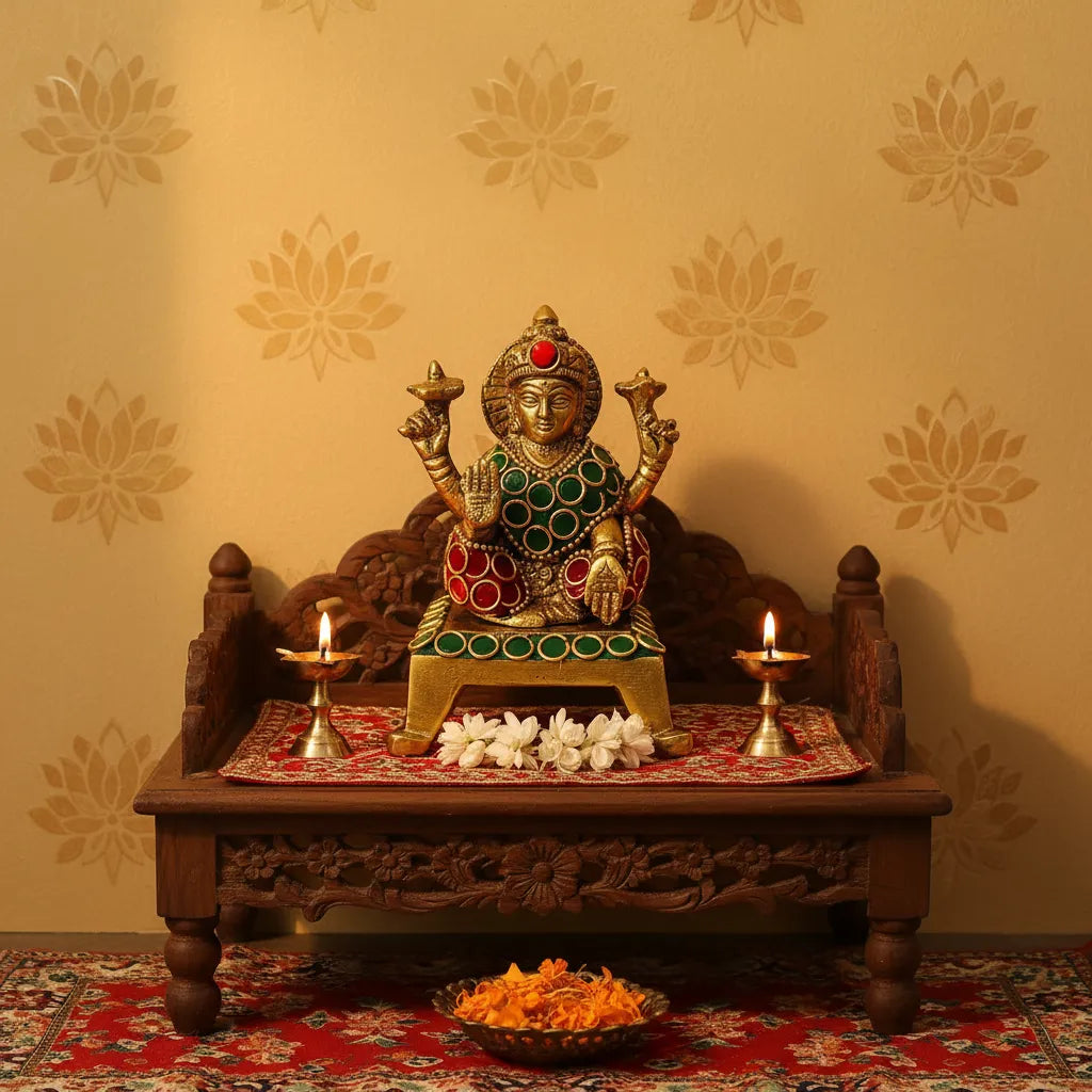 Laxmi de Bronce con Piedras 10 cm