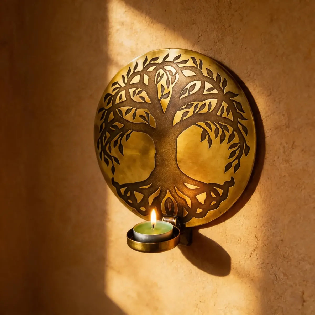 Porta Vela de Pared Árbol de la Vida Dorado