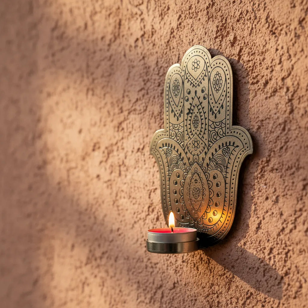 Porta Vela de Pared Mano de Fatima Plateado Pequeño