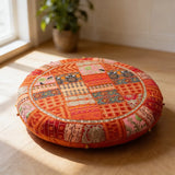 Cojin de Suelo Patchwork Naranja Redondo Extra Grande