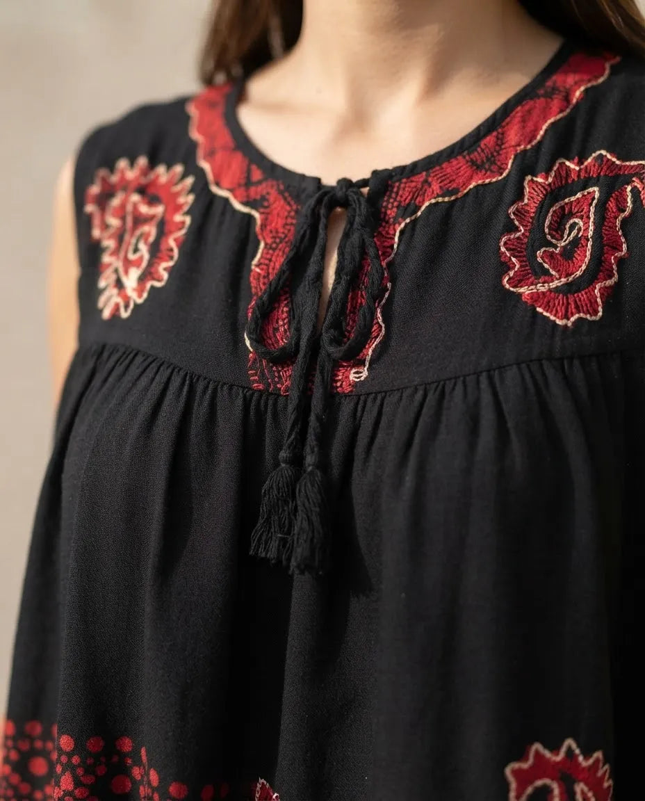 Blusa Dayita Negro con Rojo