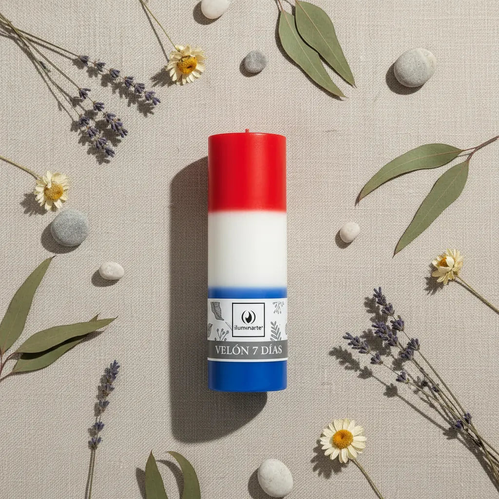 Velón Liso 7 Días Rojo Blanco Azul - María Desatanudos