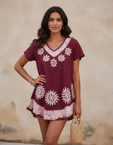 Blusa Vestido Deepti Vino con Blanco