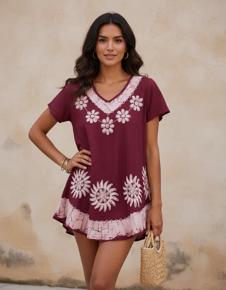 Blusa Vestido Deepti Vino con Blanco